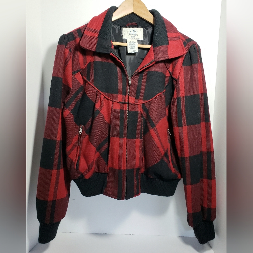 725 Originals Plus Plaid Red and Black Women's Lined Wool Jacket Size 1X